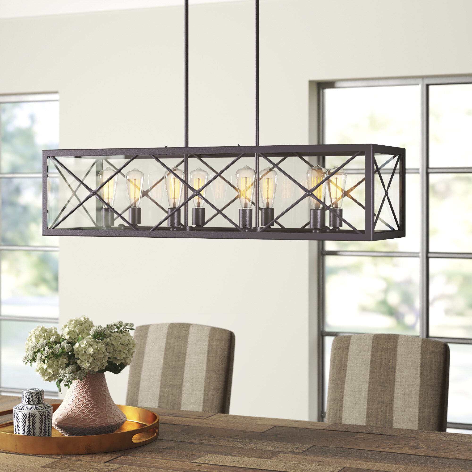 High Line 8 Light 39 inch Satin Bronze Linear Chandelier Ceiling Light